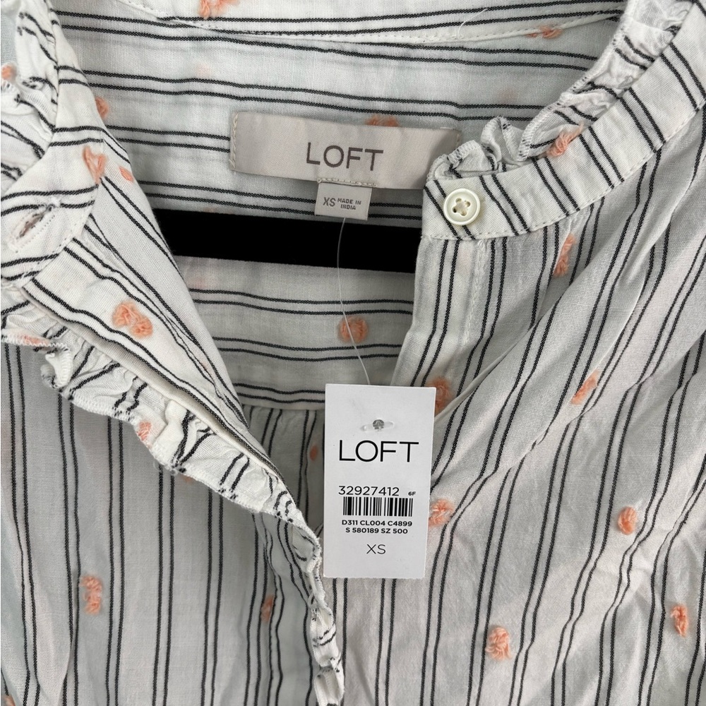 LOFT Ruffle Sleeve Striped Blouse - Size XS - Picture 2 of 7